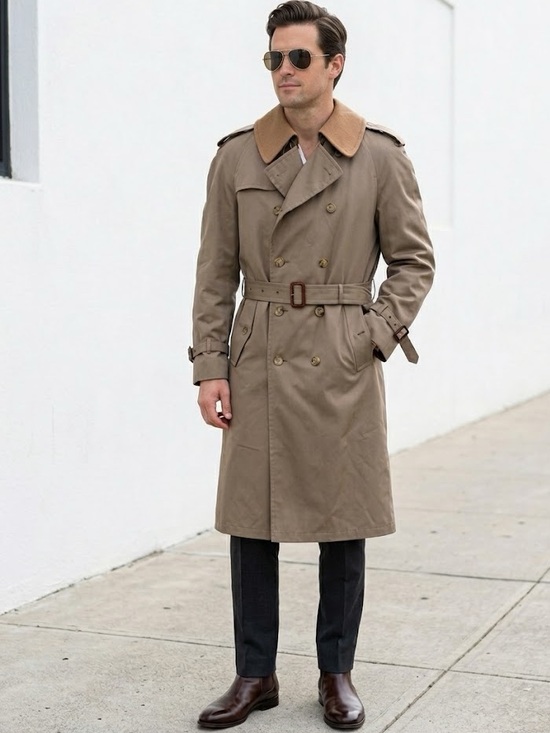 Vintage Other - Vintage Men’s Tan Trench Coat Double Breasted size 42 Plaid Wool Lined Classic